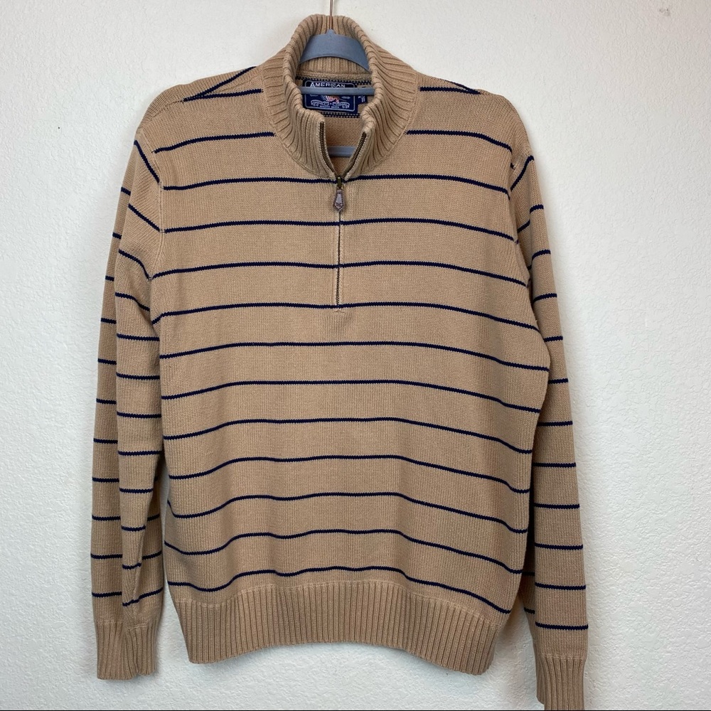 American living striped pullover zipper sweater xl